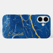 Blauw marmer met gele accenten Custom Name Case-Mate iPhone Case (Achterkant (horizontaal))