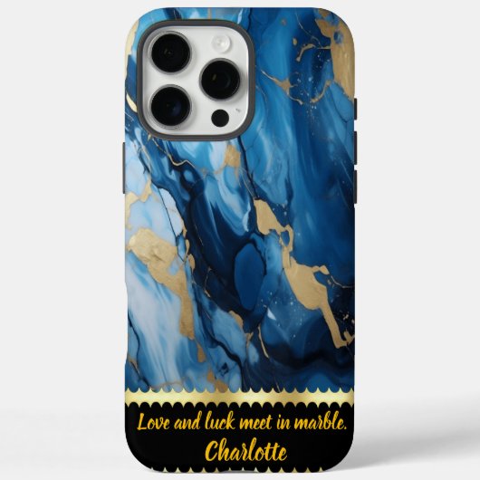Blauw marmer met gouden accenten Case-Mate iPhone case (Achterkant)