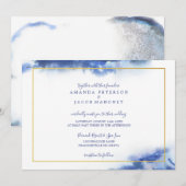 Blauw Marmer Ombre Gouden Frame Trouw Aankondiging (Voorkant / Achterkant)