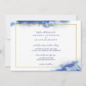 Blauw Marmer Ombre Gouden Frame Trouwkaart Aankondiging (Voorkant)