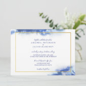 Blauw Marmer Ombre Gouden Lijst Bruiloft Aankondiging (Staand voorkant)