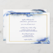 Blauw Marmer Ombre Gouden Lijst Bruiloft Aankondiging (Voorkant / Achterkant)