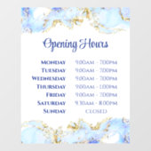 Blauw marmer ontwerp openingstijden raamsticker (Vel)