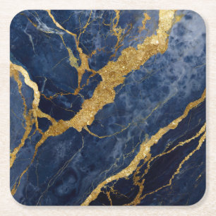 Blauw Marmer Patroon met Goud Kartonnen Onderzetters