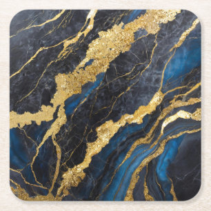 Blauw Marmer Patroon met Goud Kartonnen Onderzetters