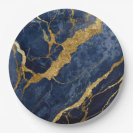 Blauw Marmer Patroon met Goud Papieren Bordje
