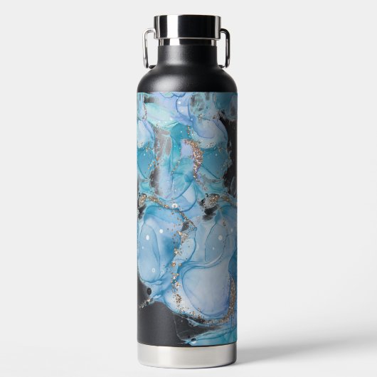 Blauw Marmer Patroon Thor Koper Vacuüm 32 oz Waterfles (Voorkant)