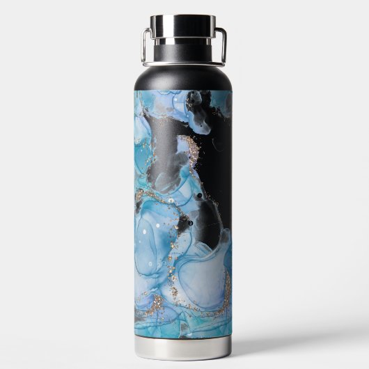 Blauw Marmer Patroon Thor Koper Vacuüm 32 oz Waterfles (Achterkant)