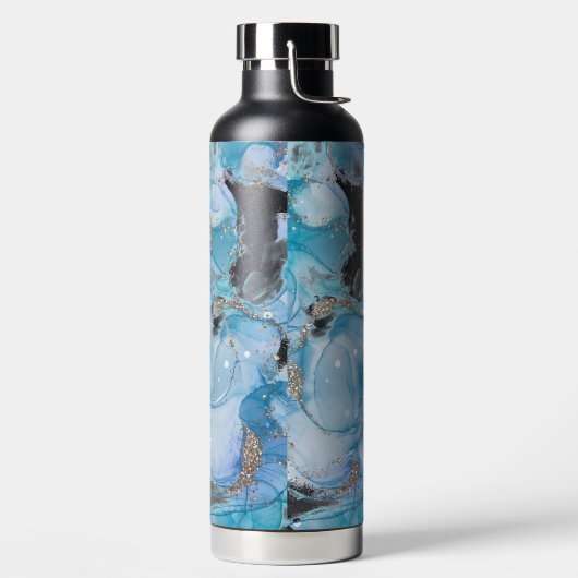 Blauw Marmer Patroon Thor Koper Vacuüm 32 oz Waterfles (Links)