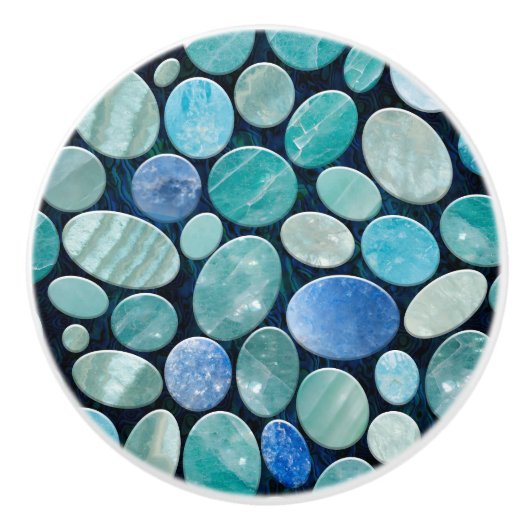 Blauw Marmer Pebble stenen patroon Keramische Knop (Voorkant)