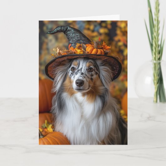 Blauw Marmer Sheltie Halloween Kaart (Voorkant)
