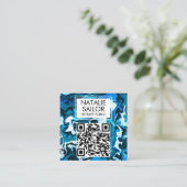 Blauw Marmer Unieke QR CODE Moderne Notaris Publie Vierkante Visitekaartje (Staand voorkant)