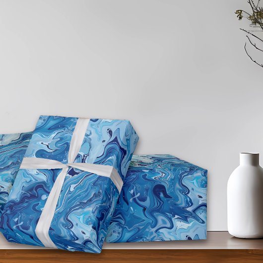 Blauw marmer vloeistof kunst cadeaupapier
