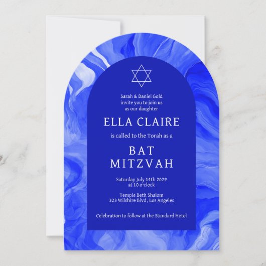 Blauw Marmer Wervelt Ster QR Bar Bat Mitswa Boog Kaart (Voorkant)