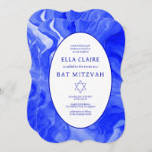 Blauw Marmer Wervelt Ster van David Bar Bat Mitswa Kaart (Voorkant / Achterkant)