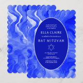 Blauw Marmer Wervelt Ster van David Bar Bat Mitswa Kaart (Voorkant / Achterkant)