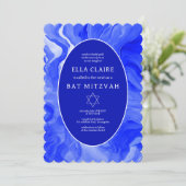 Blauw Marmer Wervelt Ster van David Bar Bat Mitswa Kaart (Staand voorkant)