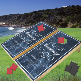 Blauw marmer White script Uw Logo hier