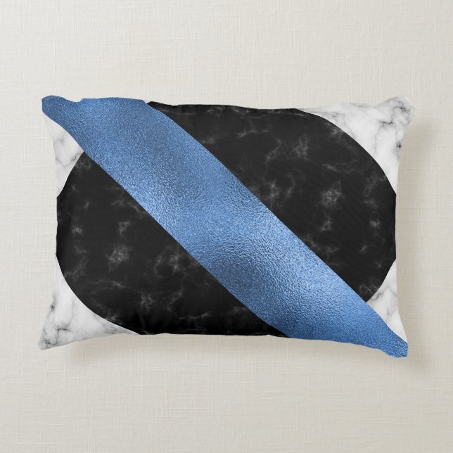 Blauw Marmer Zwart Accent Kussen (Achterkant)