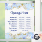 Blauw marmerdesign openingstijden raamfolie raamsticker (Huis)