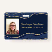 Blauw Marmeren Agaat Geode Bedrijfs Foto ID Naam Badge (Voorkant)