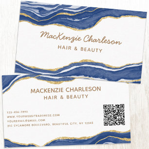 Blauw Marmeren Agaat Gouden Glitter QR Code Visitekaartje