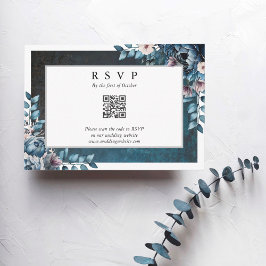 Blauw Marmeren Elegante Trouw-RSvp QR-code RSVP Kaartje