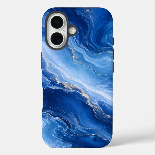 Blauw Marmeren Golven Luxe Abstract Case-Mate iPhone Case (Achterkant)
