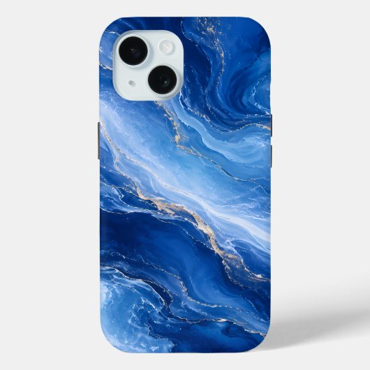 Blauw Marmeren Golven Luxe Abstract Case-Mate iPhone Case (Achterkant)