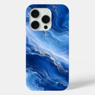 Blauw Marmeren Golven Luxe Abstract iPhone 15 Pro Case