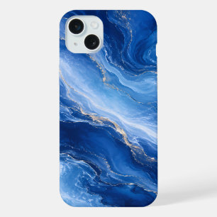 Blauw Marmeren Golven Luxe Abstract iPhone 15 Plus Case
