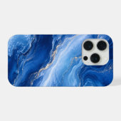Blauw Marmeren Golven Luxe Abstract iPhone Hoesje (Achterkant horizontaal)