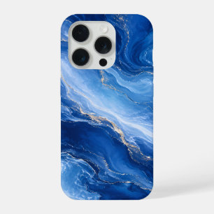 Blauw Marmeren Golven Luxe Abstract iPhone 15 Pro Case