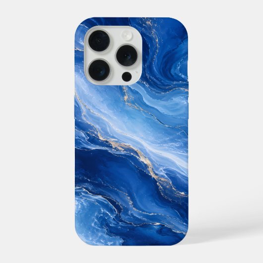 Blauw Marmeren Golven Luxe Abstract iPhone Hoesje (Achterkant)