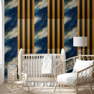 Blauw marmeren gouden houten latpanelen - afneemba behang