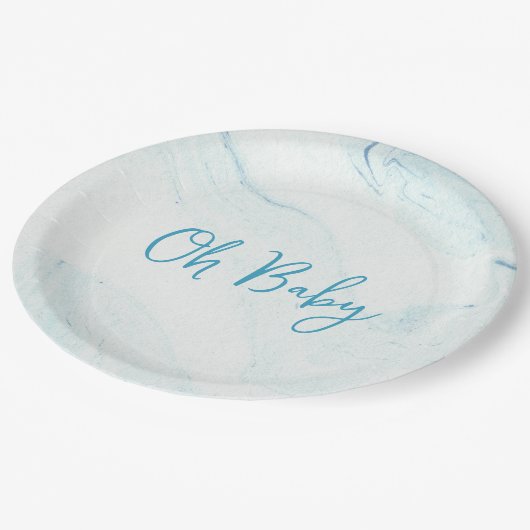 Blauw Marmeren Jongen Baby shower Papier Borden Papieren Bordje (Gekanteld)