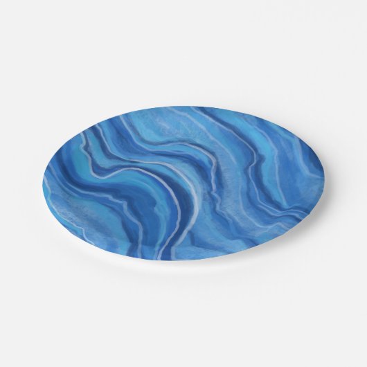 Blauw Marmeren Papier Borden Papieren Bordje (Gekanteld)