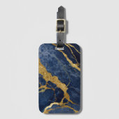 Blauw marmeren patroon met goud bagagelabel (Voorkant (verticaal))