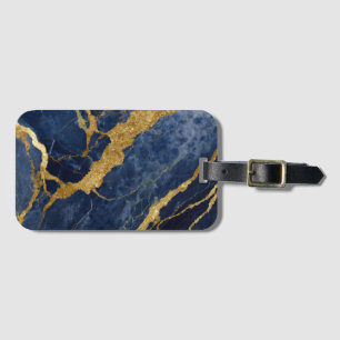 Blauw Marmeren Patroon met Goud Bagagelabel