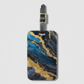 Blauw marmeren patroon met goud bagagelabel (Voorkant (verticaal))