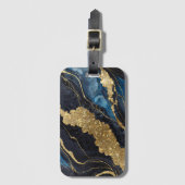 Blauw marmeren patroon met goud bagagelabel (Voorkant (verticaal))