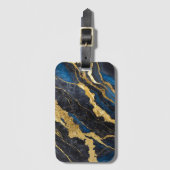 Blauw marmeren patroon met goud bagagelabel (Voorkant (verticaal))