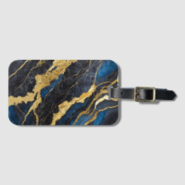 Blauw marmeren patroon met goud bagagelabel