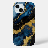Blauw marmeren patroon met goud Case-Mate iPhone case (Achterkant)