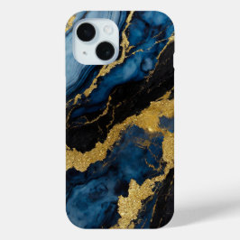 Blauw marmeren patroon met goud iPhone 15 case
