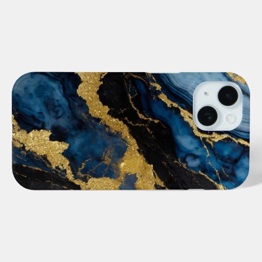 Blauw marmeren patroon met goud Case-Mate iPhone case (Achterkant (horizontaal))