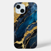 Blauw marmeren patroon met goud Case-Mate iPhone case (Achterkant)