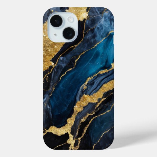 Blauw marmeren patroon met goud Case-Mate iPhone case (Achterkant)