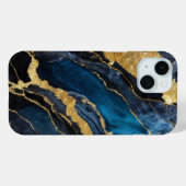 Blauw marmeren patroon met goud Case-Mate iPhone case (Achterkant (horizontaal))