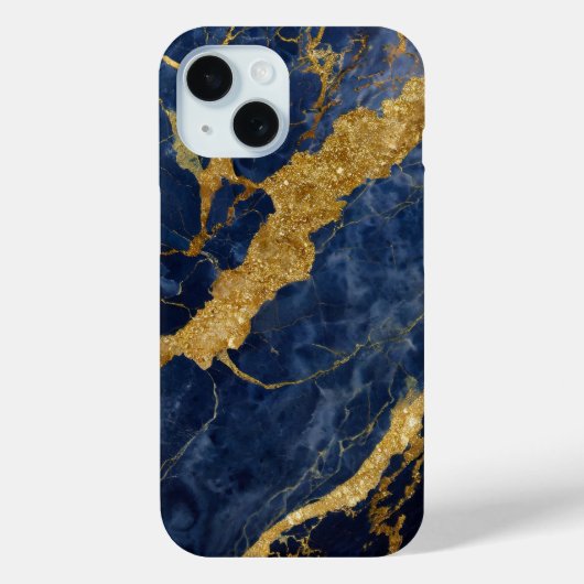 Blauw marmeren patroon met goud Case-Mate iPhone case (Achterkant)